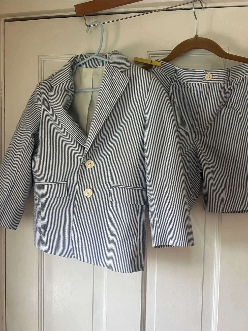 Talbots Boys Blue & White Seersucker Blazer and Shorts Set